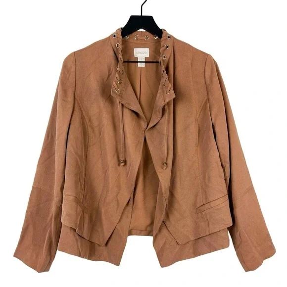 NWT Chico’s Tencel Open Jacket in Camel Brown - Picture 1 of 9